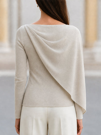 Asymmetric Draped Cape Knit Top