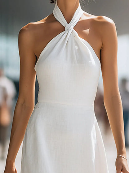 Twist Halter Neck Flowing Maxi Dress