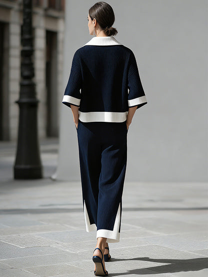 Sophisticated Nautical Ribbed Knit Two-Piece Lounge Set
