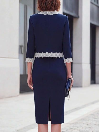 Lace-Trimmed Tailored Jacket And Sheath Dress Set