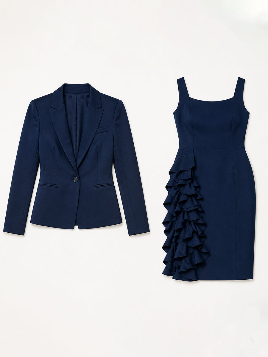 Tailored Blazer And Ruffle-Trim Pencil Dress Set