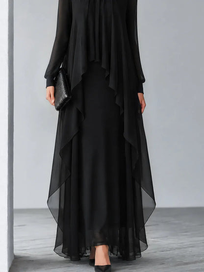 Relaxed Flowing Layered Chiffon Maxi Dress