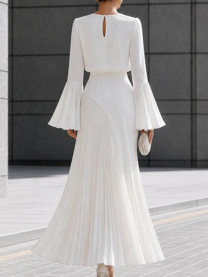Bell-Sleeve Blouse And Pleated Maxi Skirt Set