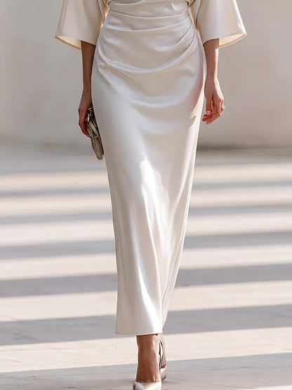 Draped Mock Neck Satin Maxi Dress