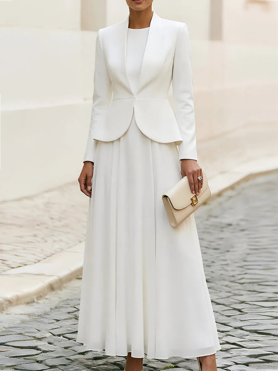 Peplum Blazer & Flowy Maxi Dress Two-Piece Matching Suit
