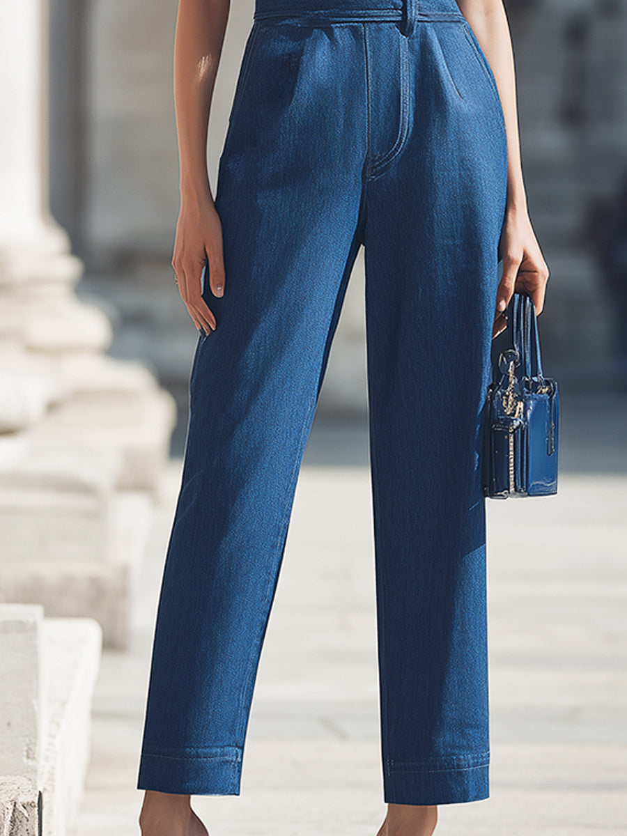 One-Shoulder Tailored Denim Jumpsuit