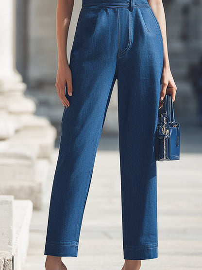 One-Shoulder Tailored Denim Jumpsuit