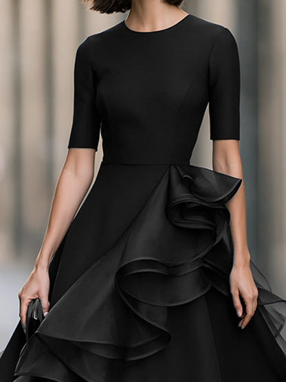 Asymmetrical Ruffle A-Line Midi Dress