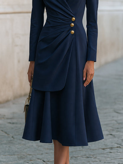 Ruched Blazer-Style A-Line Midi Dress