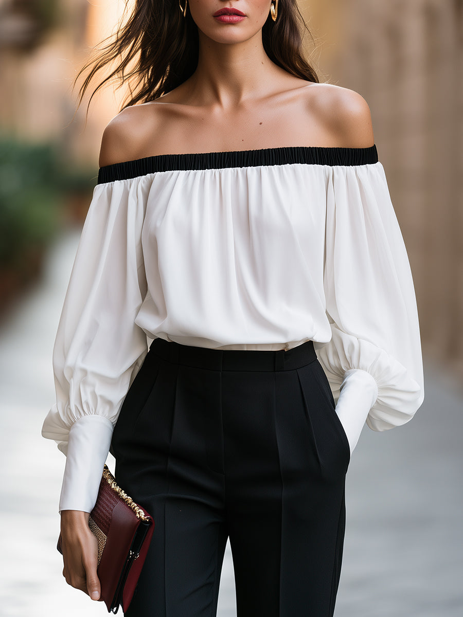 Elegant Off-Shoulder Balloon Sleeve Blouse