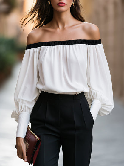 Elegant Off-Shoulder Balloon Sleeve Blouse