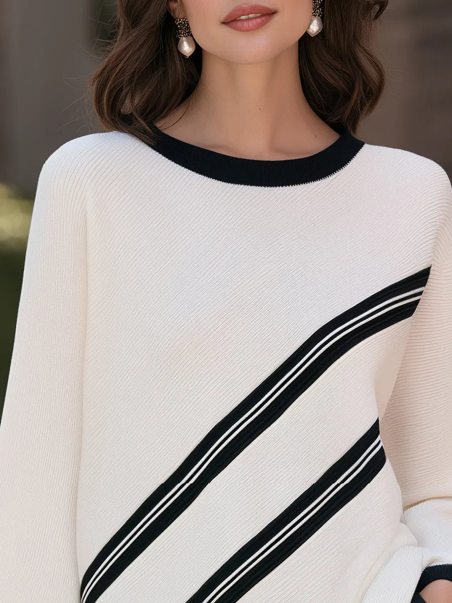 Contrast Stripe Knit Long Sleeve Top