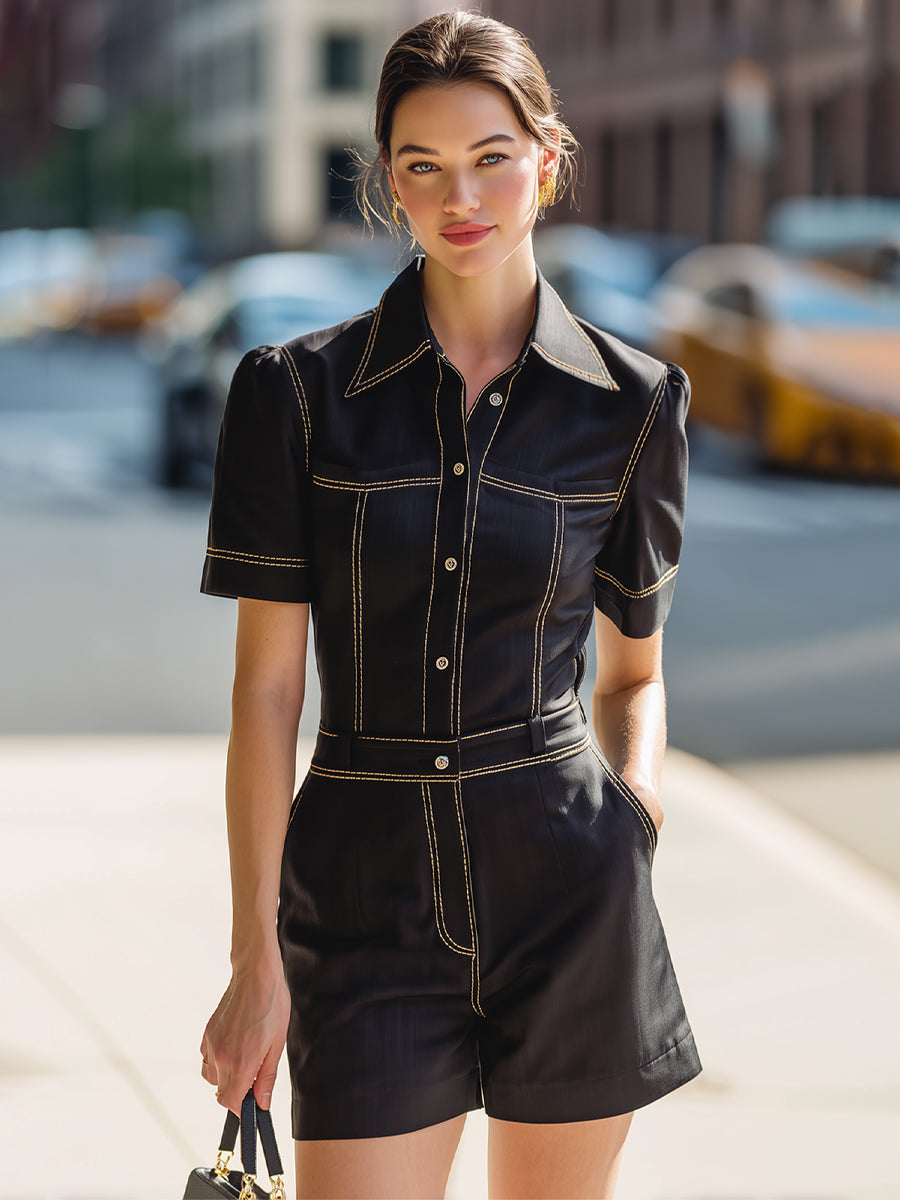 Contrast-Stitch Button-Front Shirt And Tailored Shorts Set