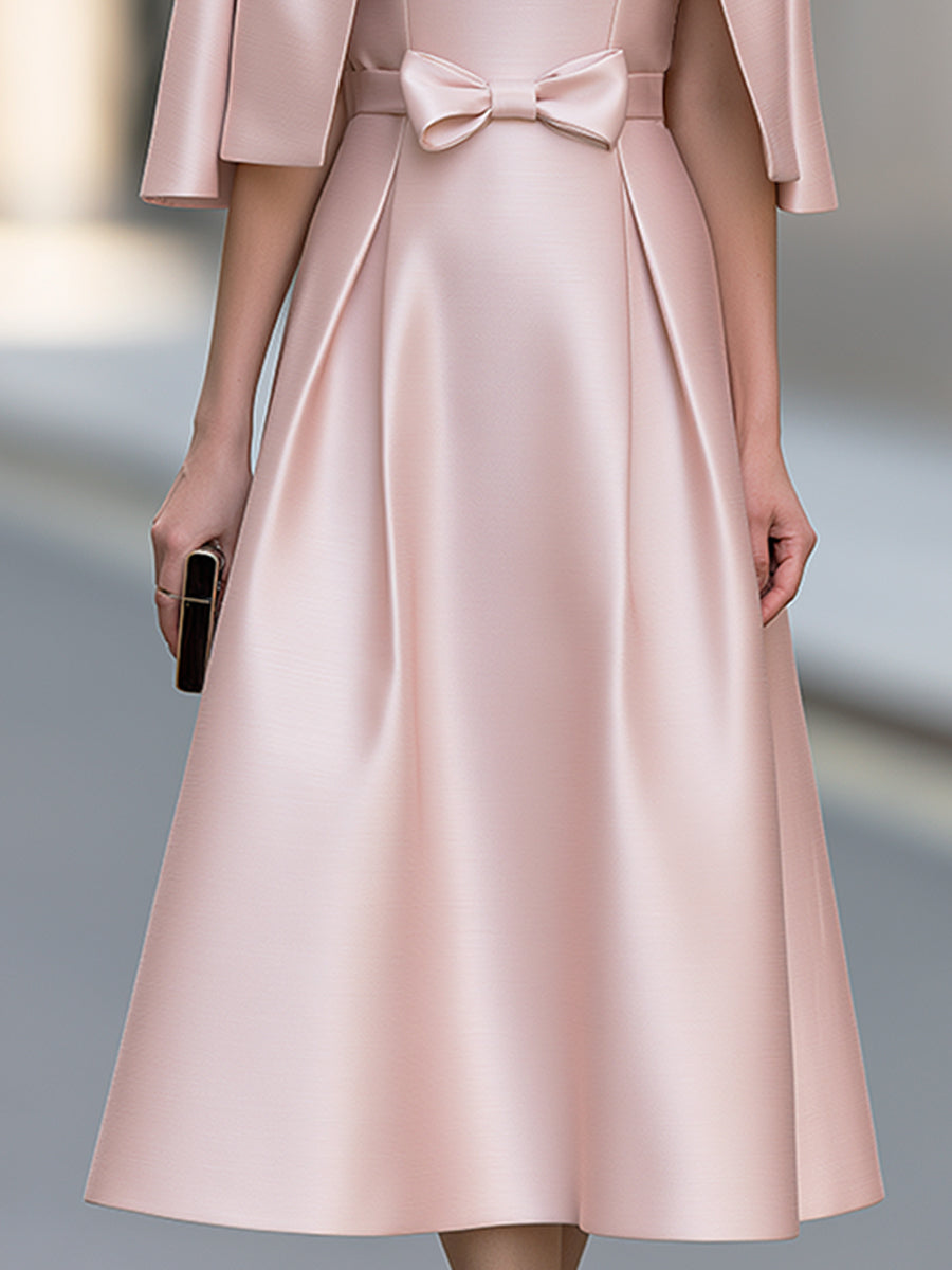 Elegant Two-Piece Set: Cropped Cape-Style Dress With Bow Detail