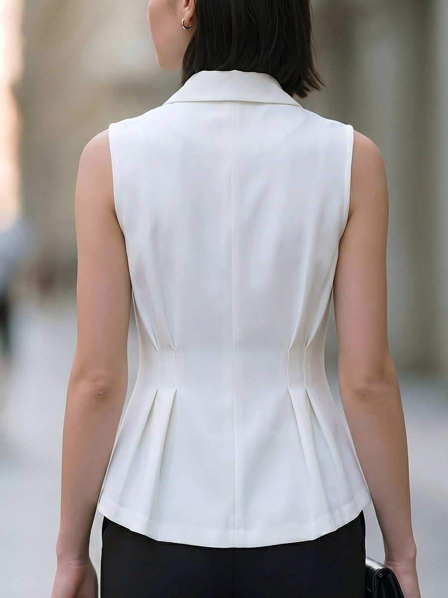 Sleeveless Blouse With Contrast Black Tie Detail