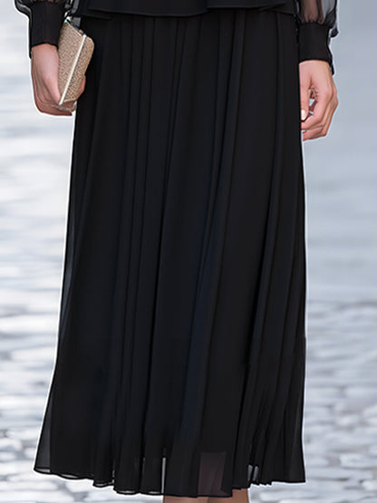 Two-Piece Se Sheer Mesh Bodice & Pleated Chiffon Maxi Skirt