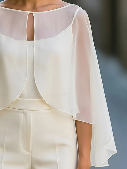Keyhole Cape Sleeve Chiffon Blouse