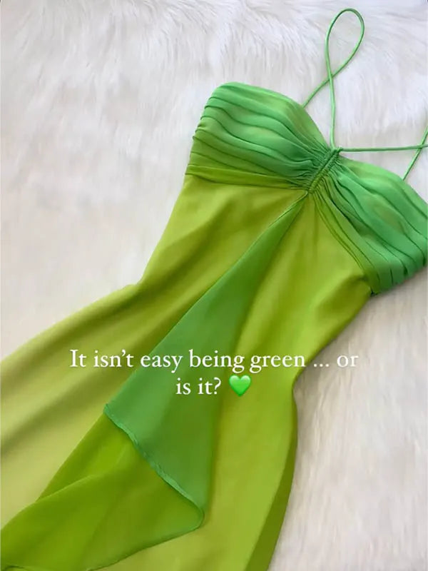 gradient Color Sleeveless ruffled Spaghtti-Neck Elegant chiffon Maxi Dresses