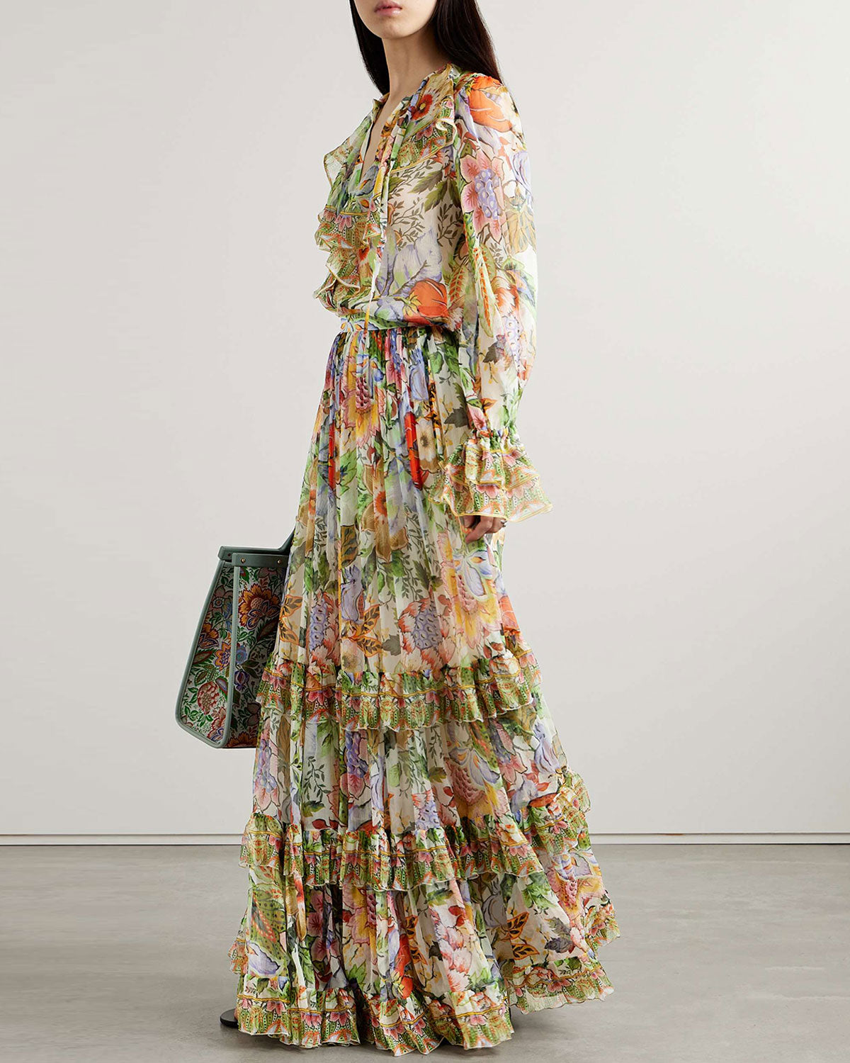 Tiered silk-crepon maxi dress