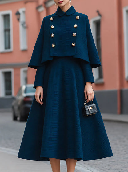 Tweed-Texture Cape Jacket And A-Line Dress Set