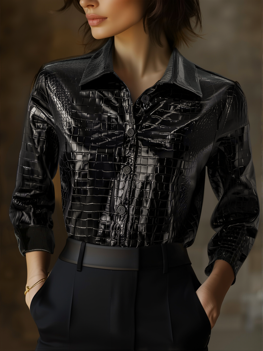 Camisa Croco Embossed Preto Brilhante