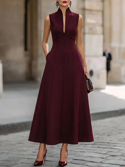 Sophisticated Sleeveless Burgundy Maxi Dress