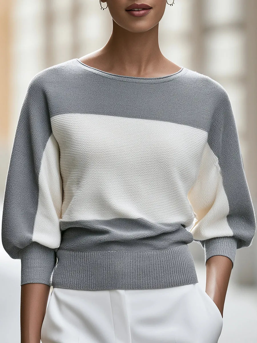 Color-Block Batwing Knit Sweater