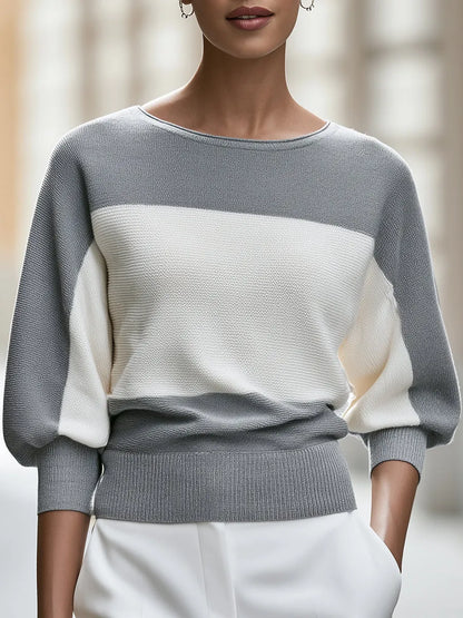 Color-Block Batwing Knit Sweater