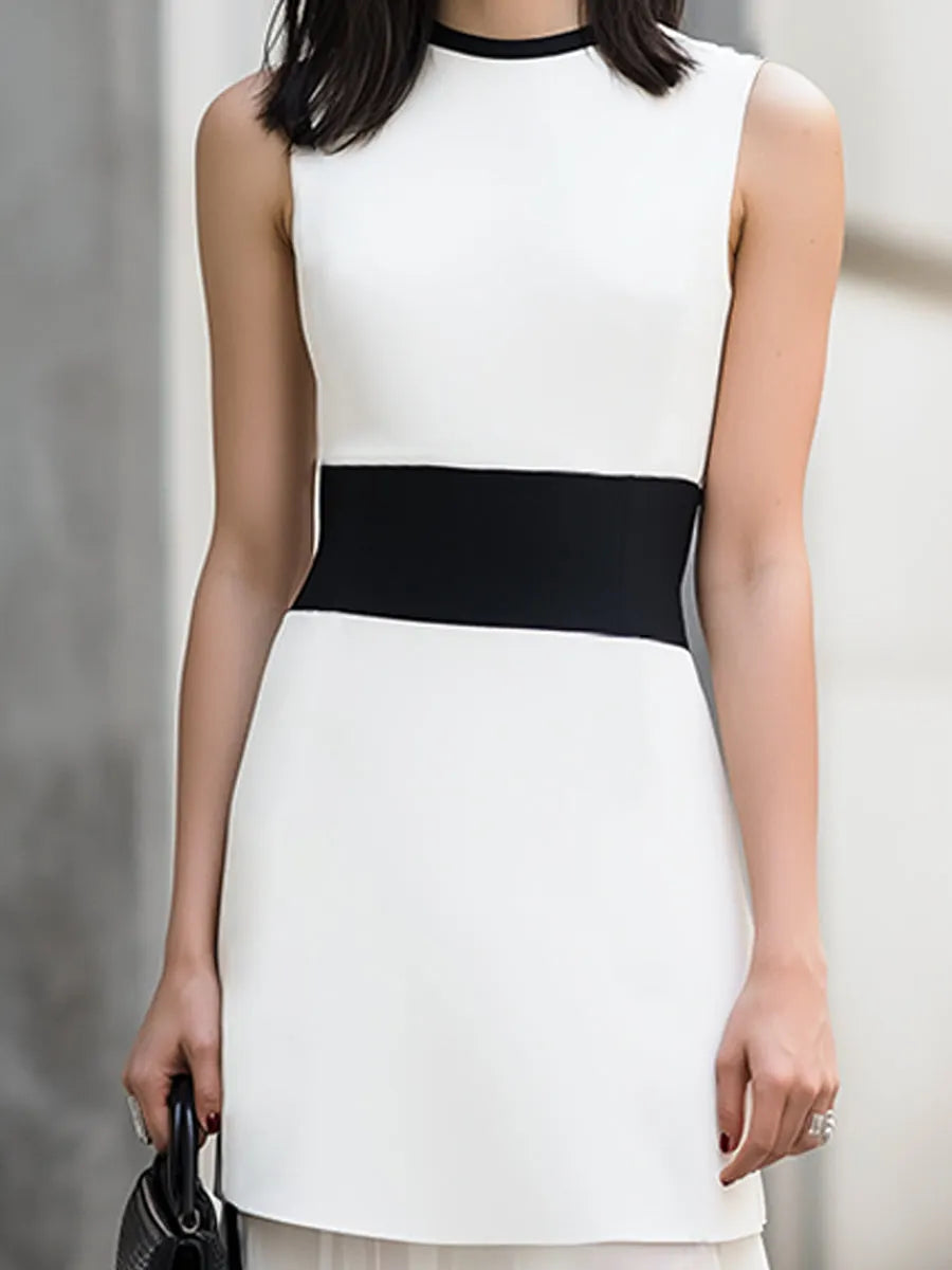 Contrast Waist Layered Chiffon Maxi Dress