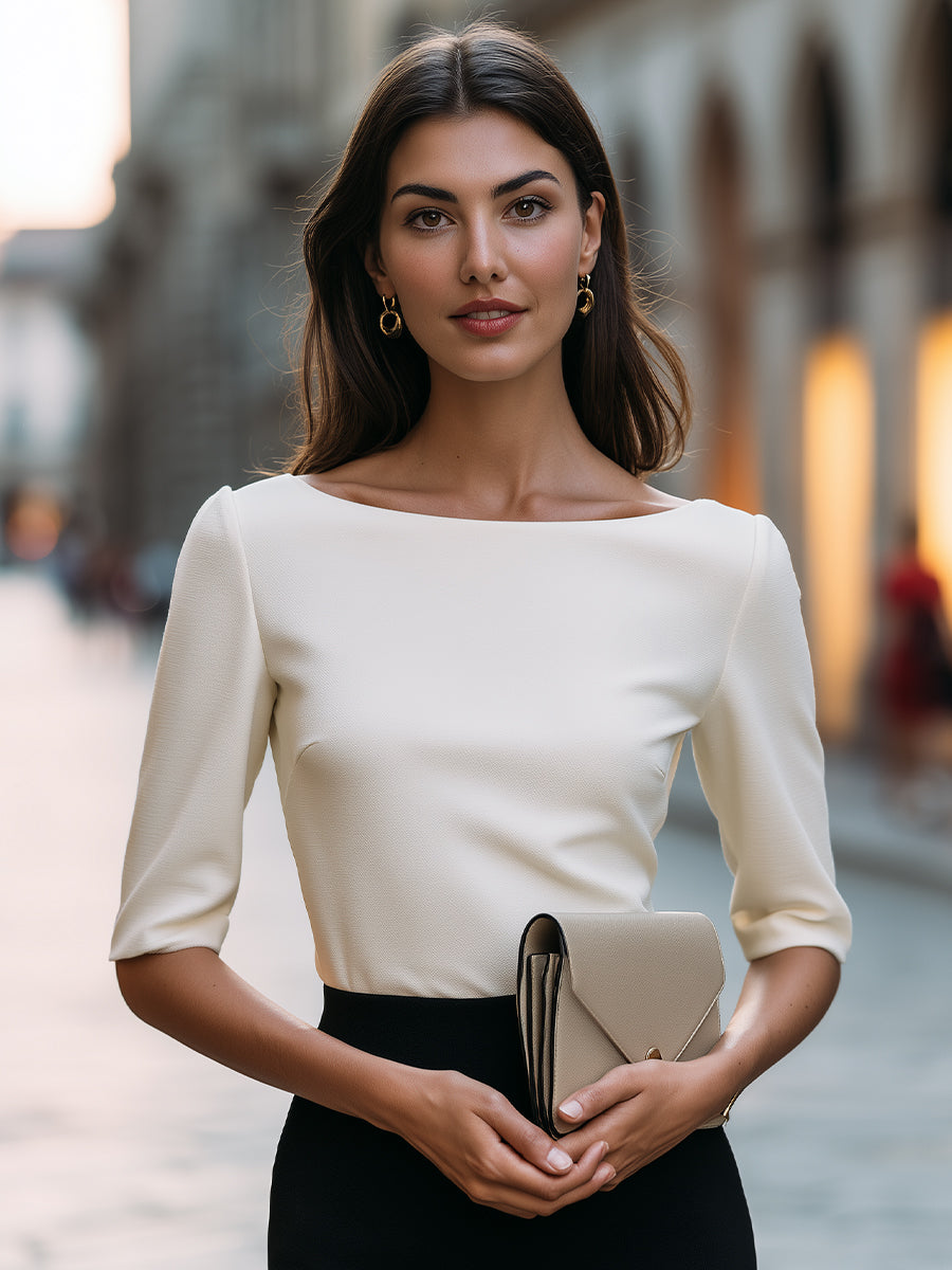 Elegant Boat Neck Structured Sleeve Top