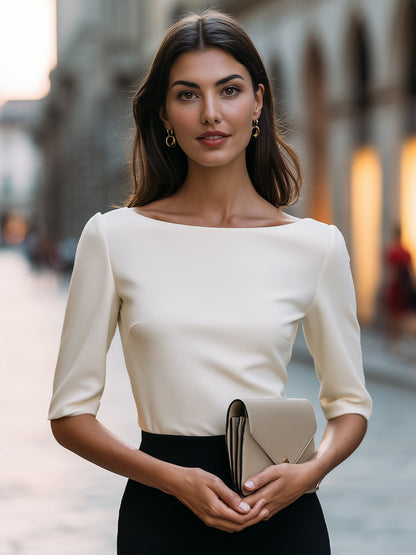 Elegant Boat Neck Structured Sleeve Top