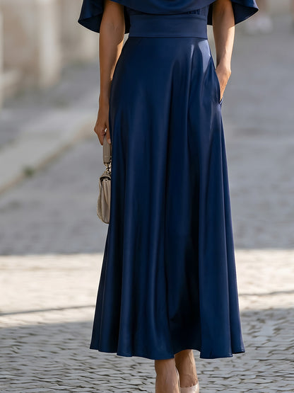 Satin Halter Neck Cape Sleeve Maxi Dress