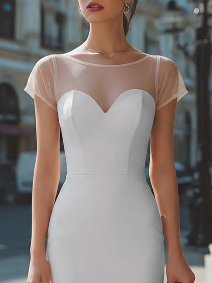 Illusion Mesh Sweetheart Neck Midi Dress
