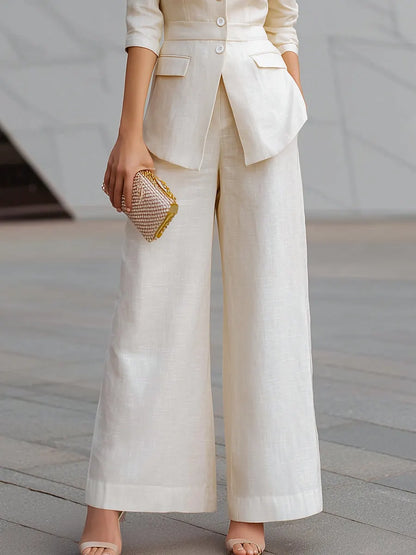 Tailored Linen Blazer And Wide-Leg Trousers Two-Piece Set