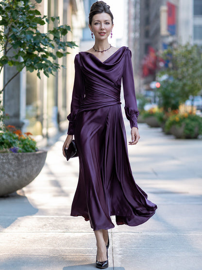 Draped Satin Maxi Dress