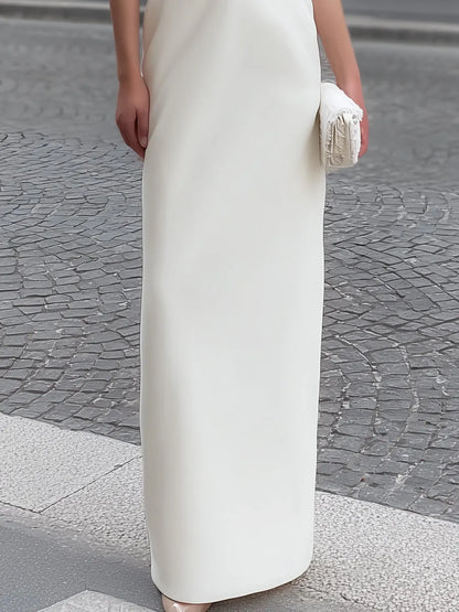 V-Neck Pleated Waist Maxi Dress With Cap Sleeves