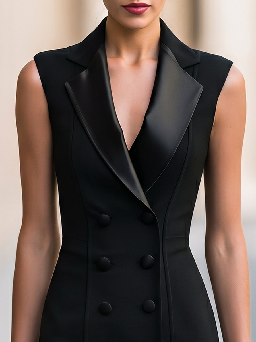 Sleeveless Tailored Blazer Midi Dress With Double-Breasted Buttons