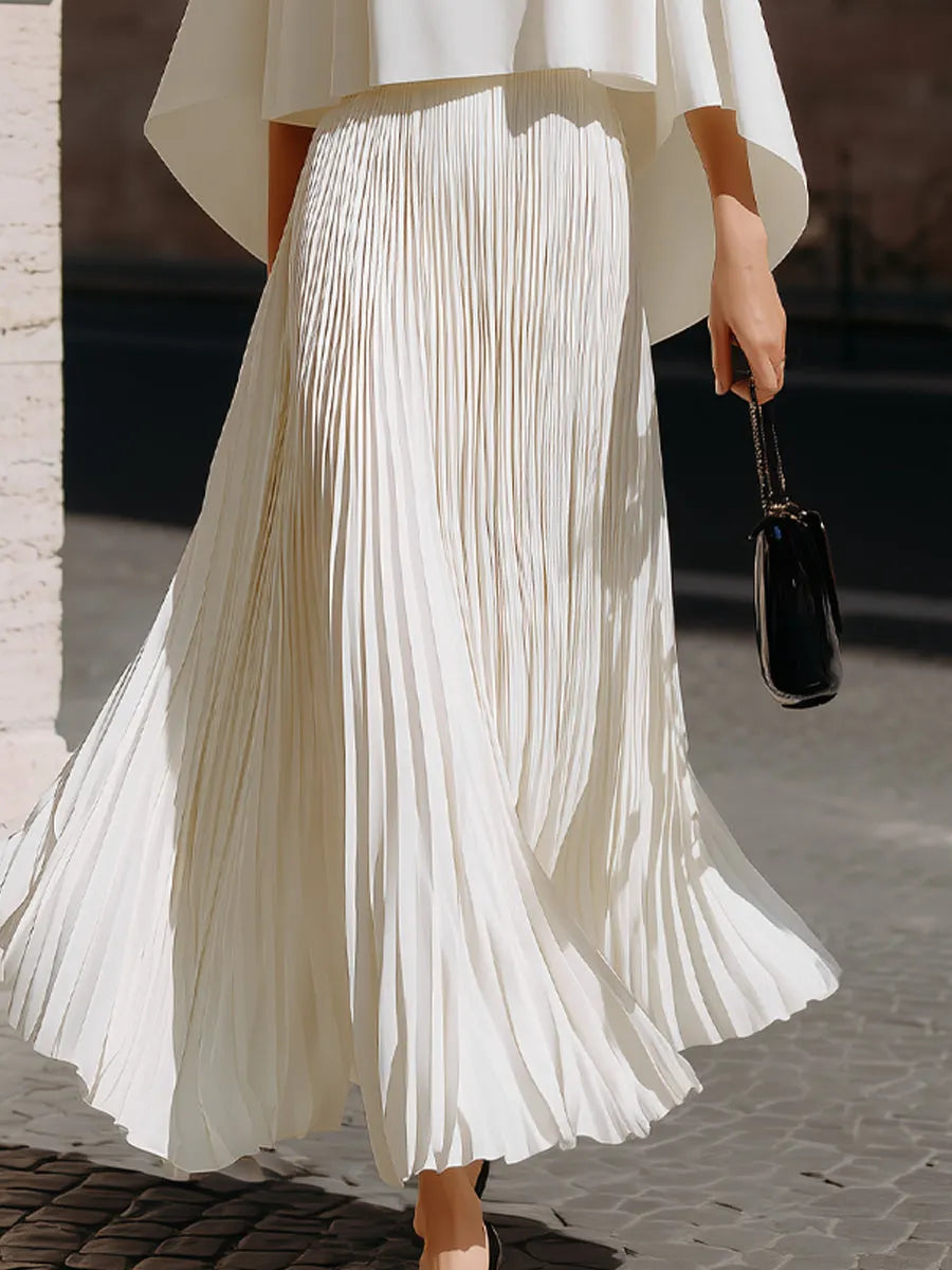 Flowing Cape Sleeve Pleated Maxi Dress