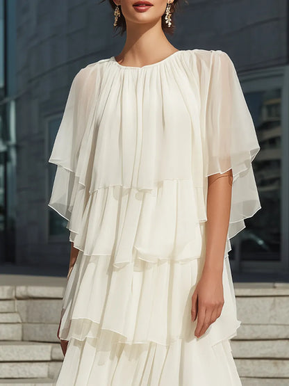 Layered Chiffon Ruffle Midi Dress