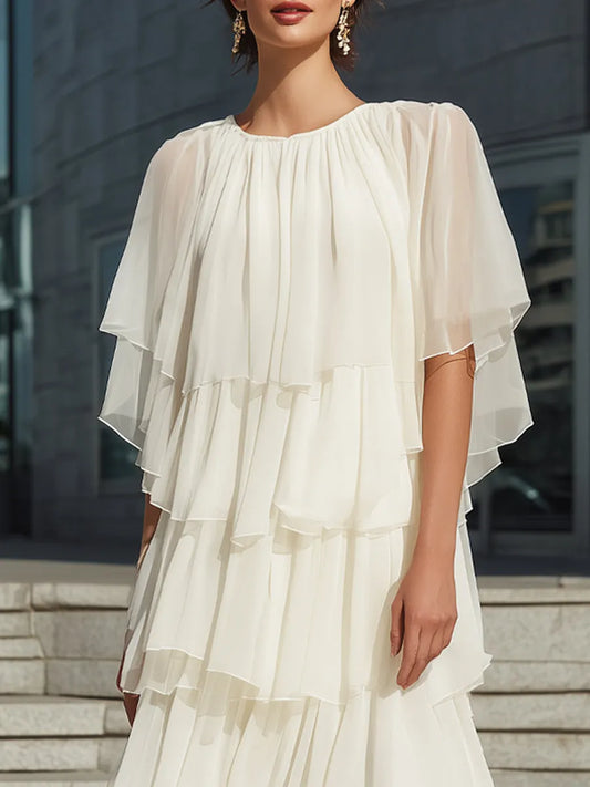 Layered Chiffon Ruffle Midi Dress