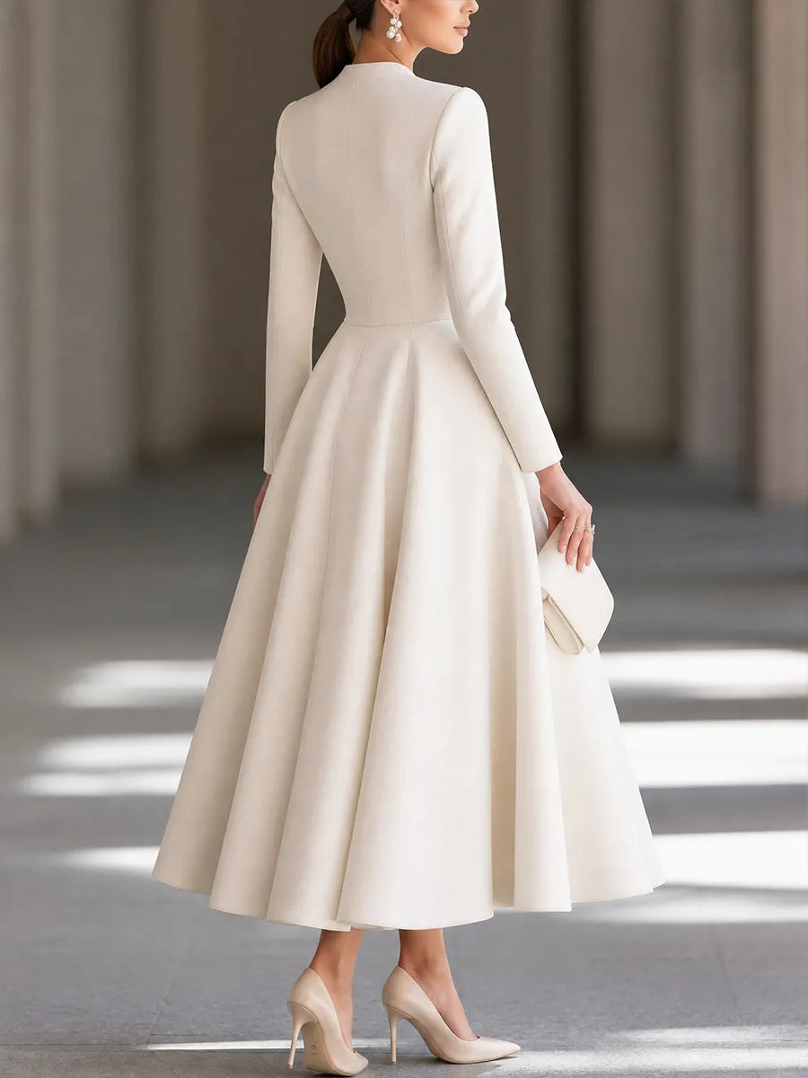 V-Neck Button-Front Maxi Dress With Full Skirt