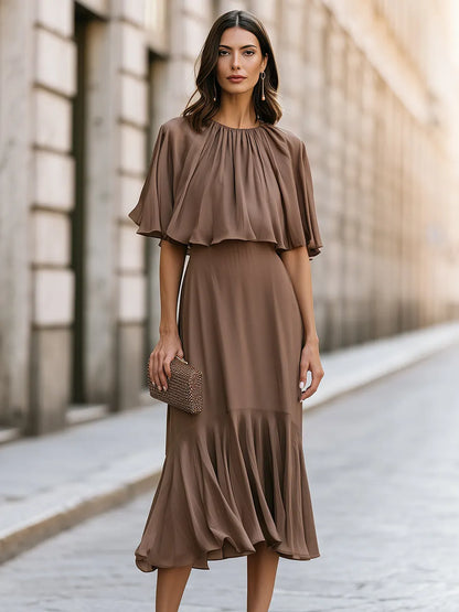 Elegant Chiffon Cape Sleeve Maxi Dress