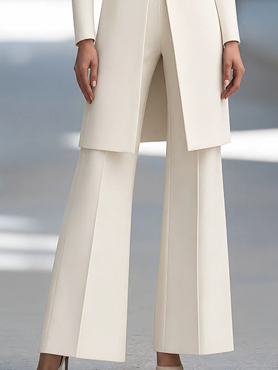 Stand-Collar Zip-Front Longline Jacket And Wide-Leg Pants Set