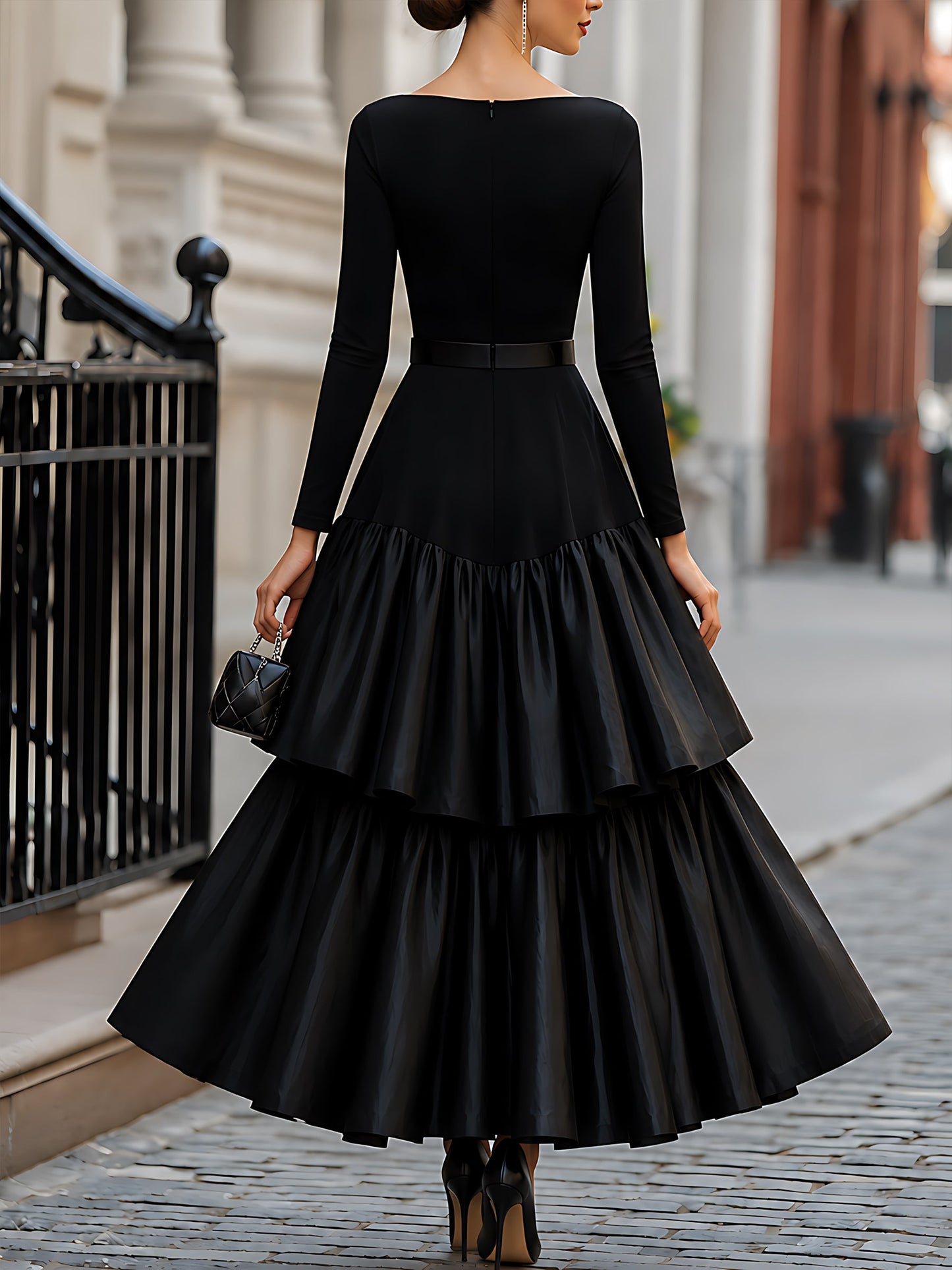 Double-Tier Satin Cake Maxi Dress