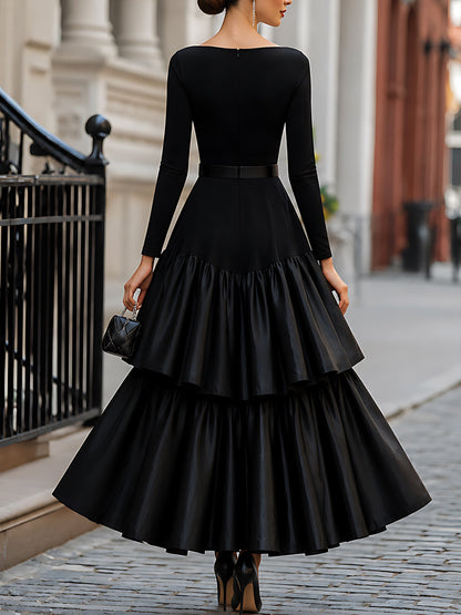 Double-Tier Satin Cake Maxi Dress