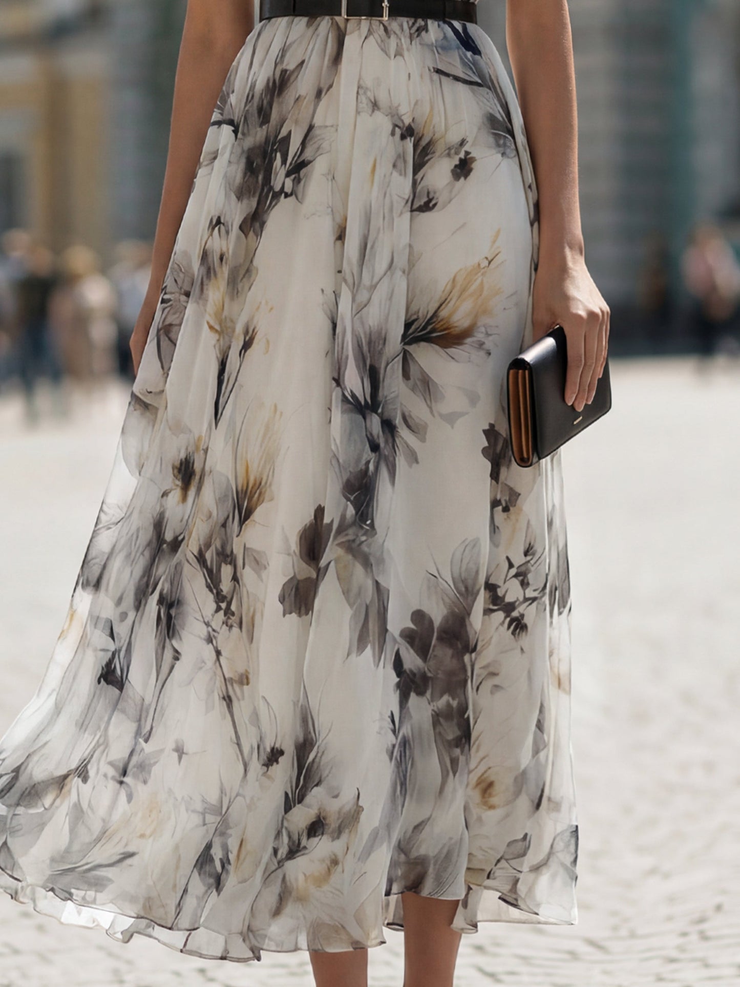Watercolor Floral Pleated Sleeveless Maxi Dress