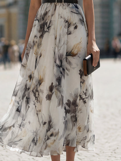 Watercolor Floral Pleated Sleeveless Maxi Dress