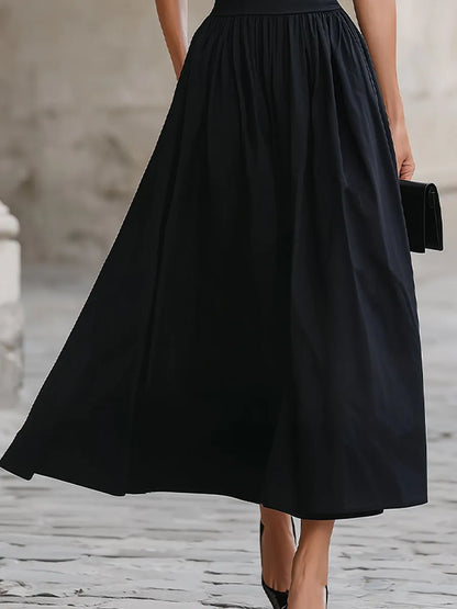 Black Off-the-Shoulder Short-Sleeve Fit-and-Flare Maxi Dress