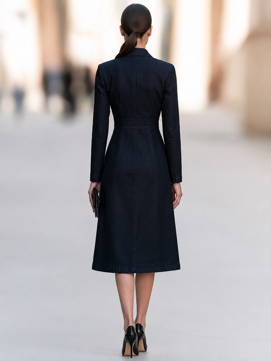 Asymmetric Zip Denim Wrap Midi Dress