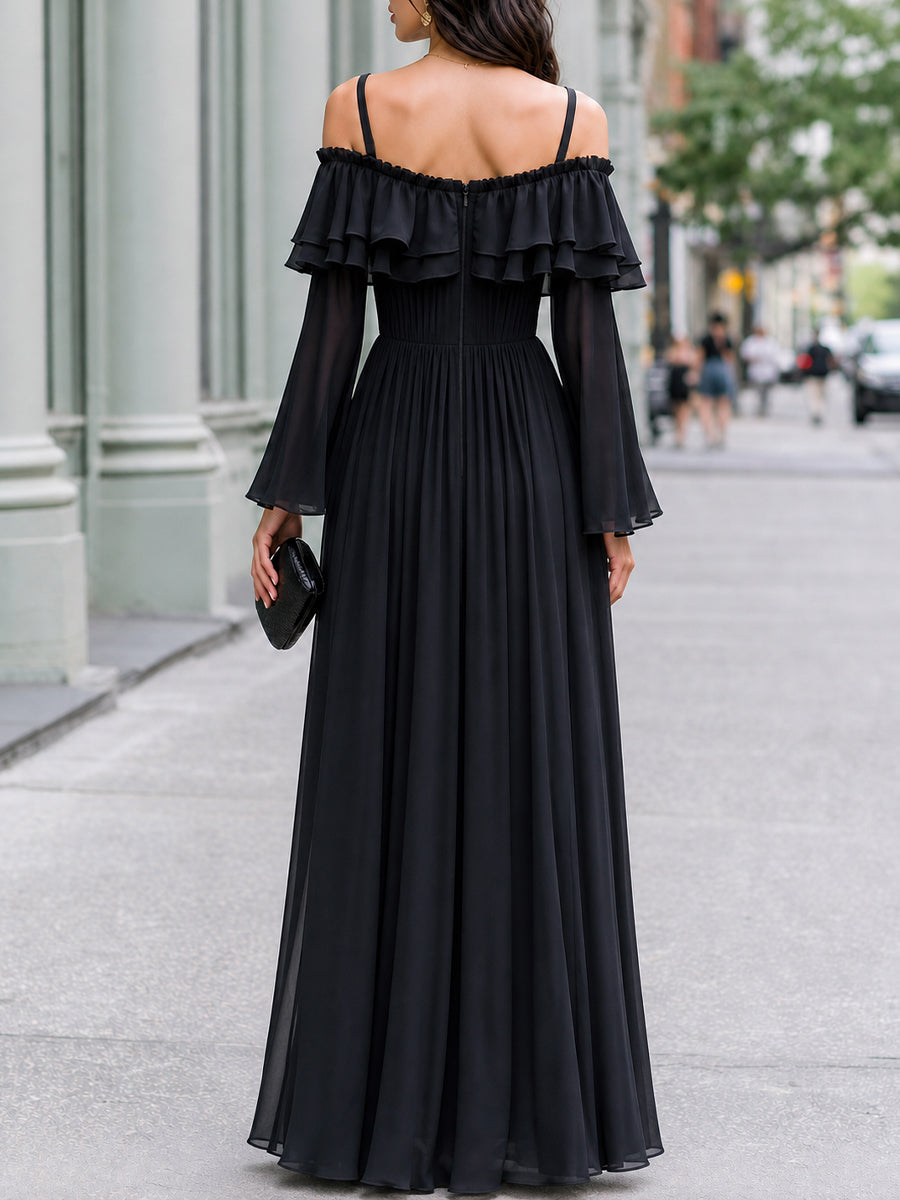 Off-Shoulder Ruffle Tiered Chiffon Maxi Dress